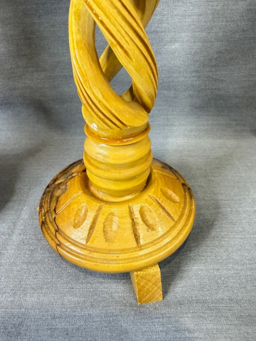 Olive Wood Candlestick Pair Hollow Spiral Barley Twist Hand Carved Bethlehem